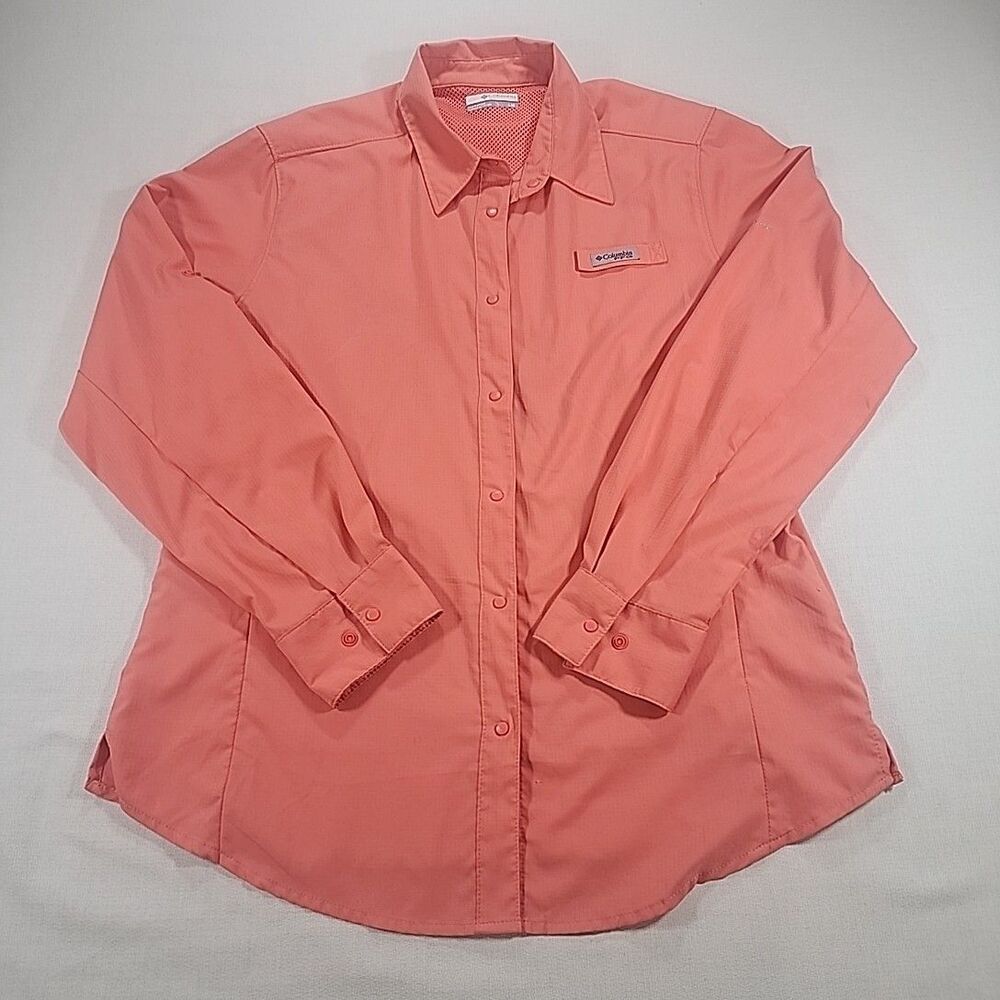 Columbia Women's Coral PFG Long Sleeve Vented Fishing Button-Front Shirt Size L